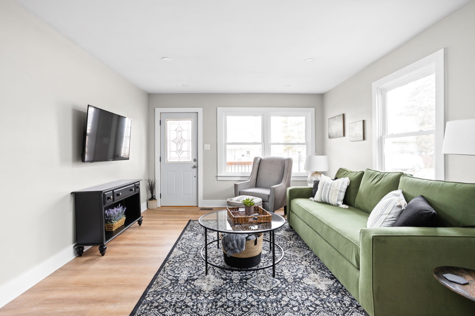 Comfortable furnished living room at a Blue Sail home
